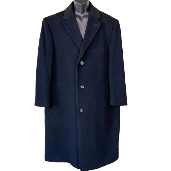LRL Lauren Ralph Lauren Italy Men's Black Cashmere Wool Overcoat - Picture 1 of 15